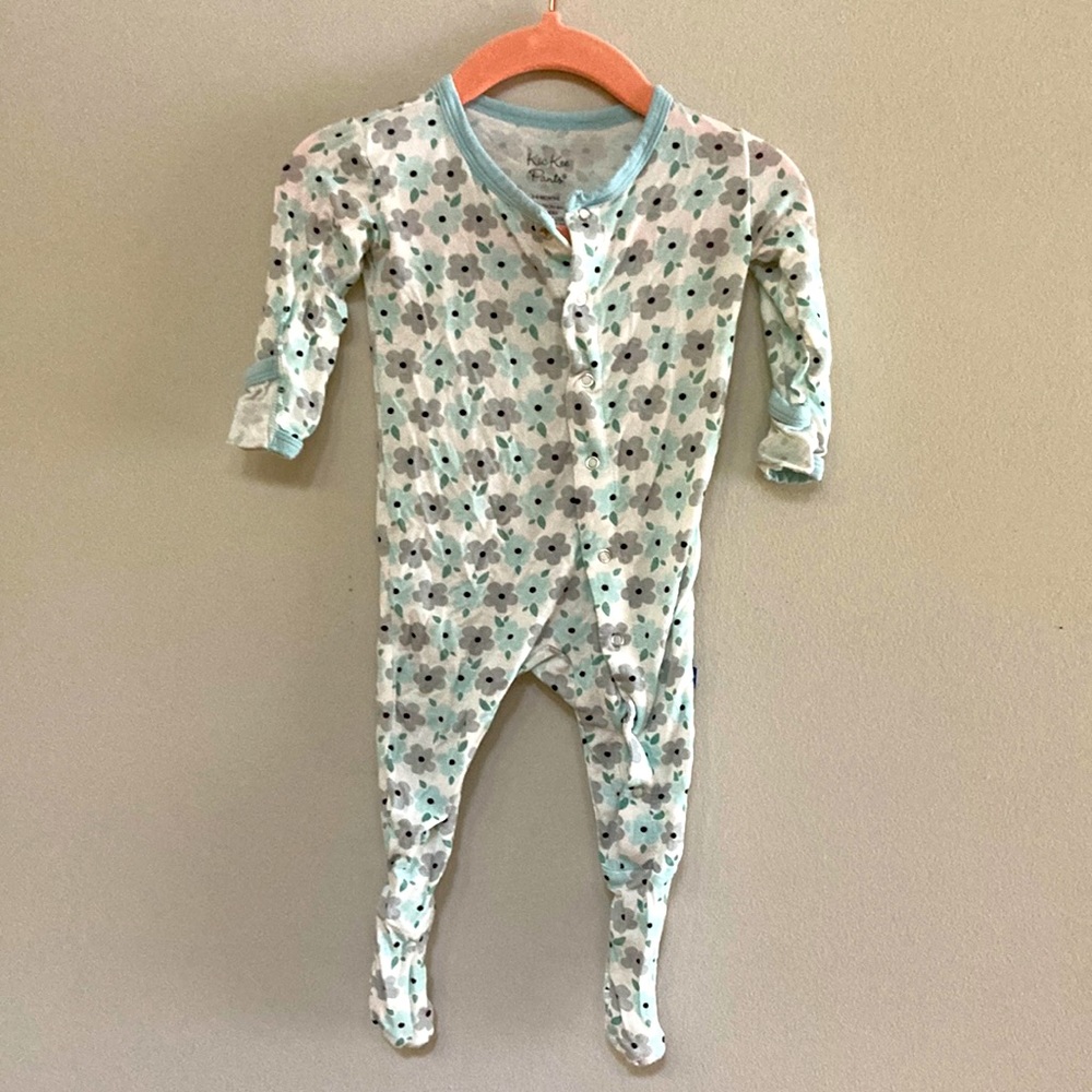 Kickee Pants footie in light blue floral size 3-6 months